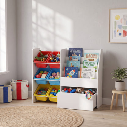 Toy Storage Unit, 3-Tier Toy Organiser Shelf with 6 Removable Storage Bins for Bedroom, Nursery, Multicoloured