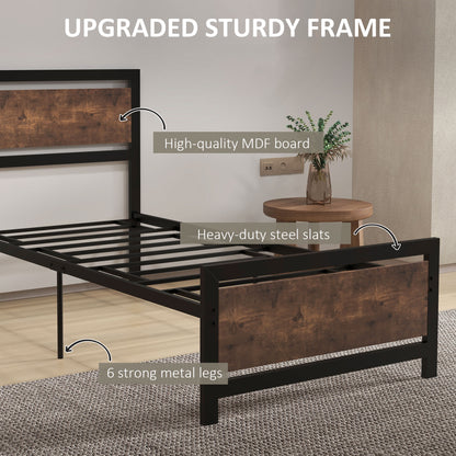 Single Size Metal Bed Frame with Headboard & Footboard, Strong Slat Support Solid Bedstead Base w/ Underbed Storage Space