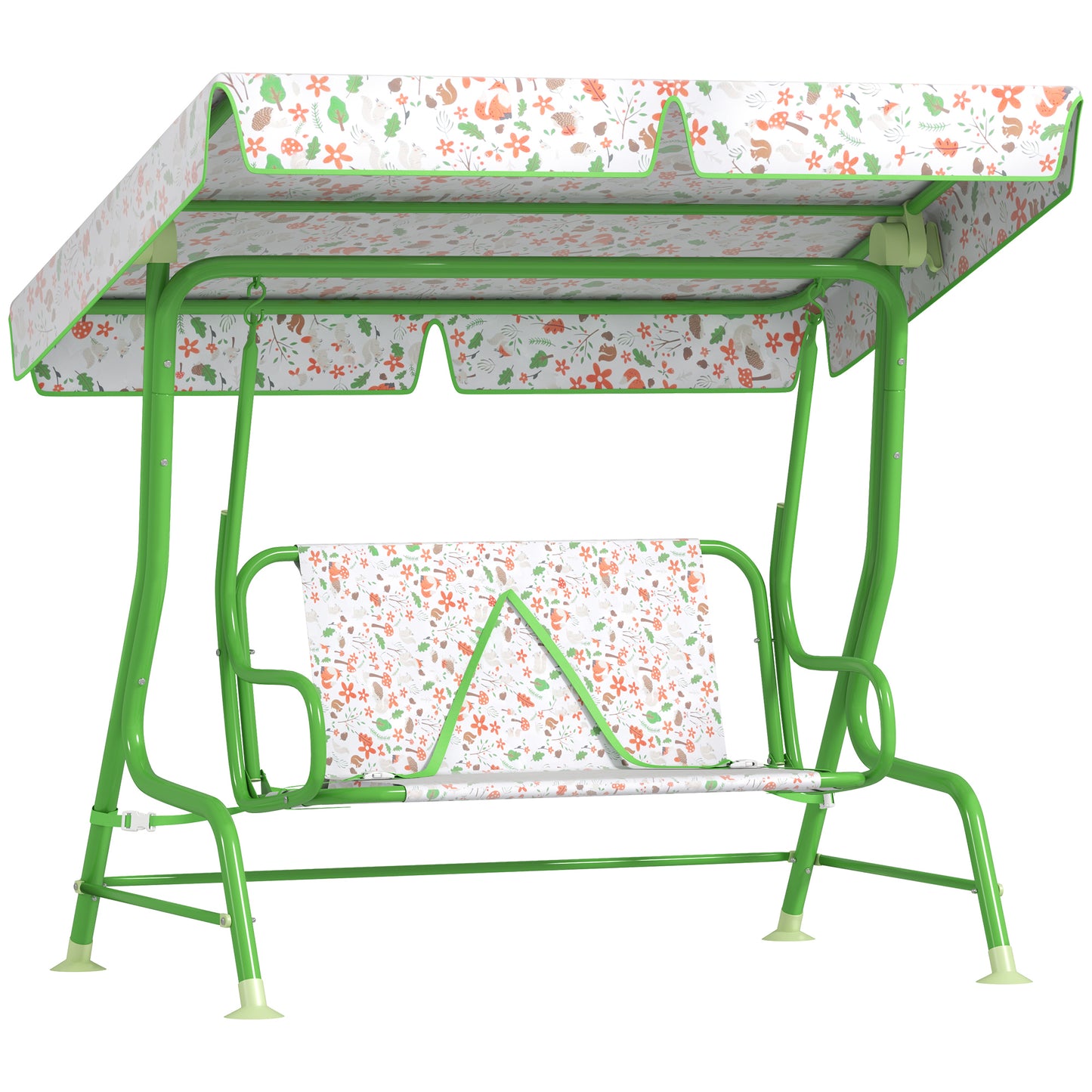Kids Garden Swing Chair with Adjustable Canopy, Safety Belt, 2 Seater Hammock Swing Bench for Patio, Porch, Green