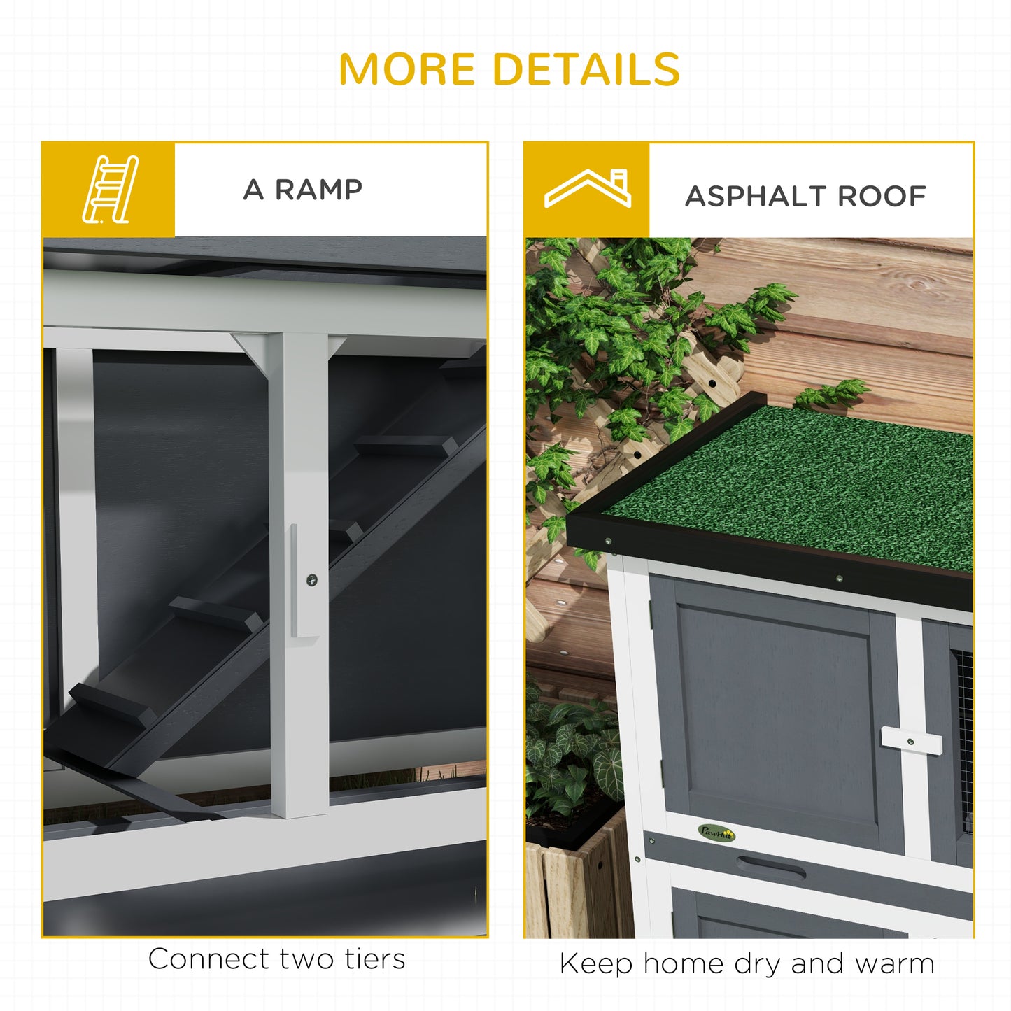 Double Decker Rabbit Hutch 2 Tier Guinea Pig House Pet Cage Outdoor with Sliding-out Tray, 100 x 47 x 91cm, Grey