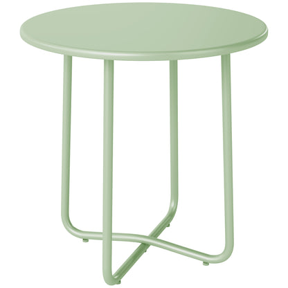 48 cm Round Garden Side Table, Small Metal Outdoor Garden Table with Rolled Edge, Green