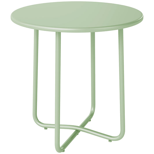 48 cm Round Garden Side Table, Small Metal Outdoor Garden Table with Rolled Edge, Green