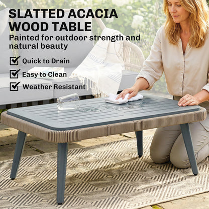 4 Piece Rattan Garden Furniture Set with Loveseat, Wicker Patio Conversation Set, Grey