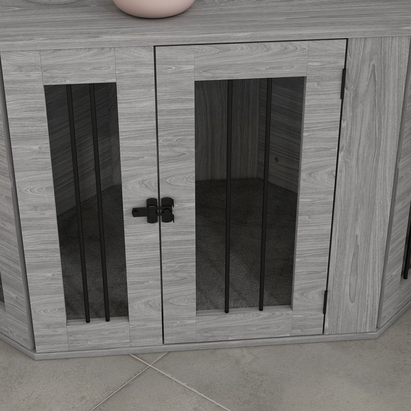 2 in 1 Dog Crate Furniture Side Table with Cushion for Medium Dogs, 104 x 55 x 63cm - Grey