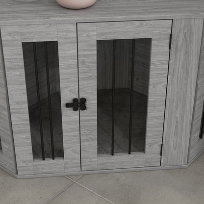 2 in 1 Dog Crate Furniture Side Table with Cushion for Medium Dogs, 104 x 55 x 63cm - Grey