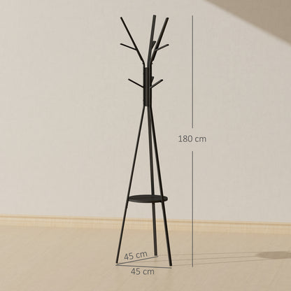 Freestanding Metal Coat Rack Stand 9 Hooks Clothes Tree with 1 Shelf Hat Display Hall Tree Hanger Bag Umbrella Hanging Organi