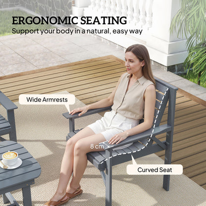 4 Piece Wooden Garden Furniture Set, Outdoor Garden Sofa Set with 2 Armchairs, Loveseat and Coffee Table, Grey