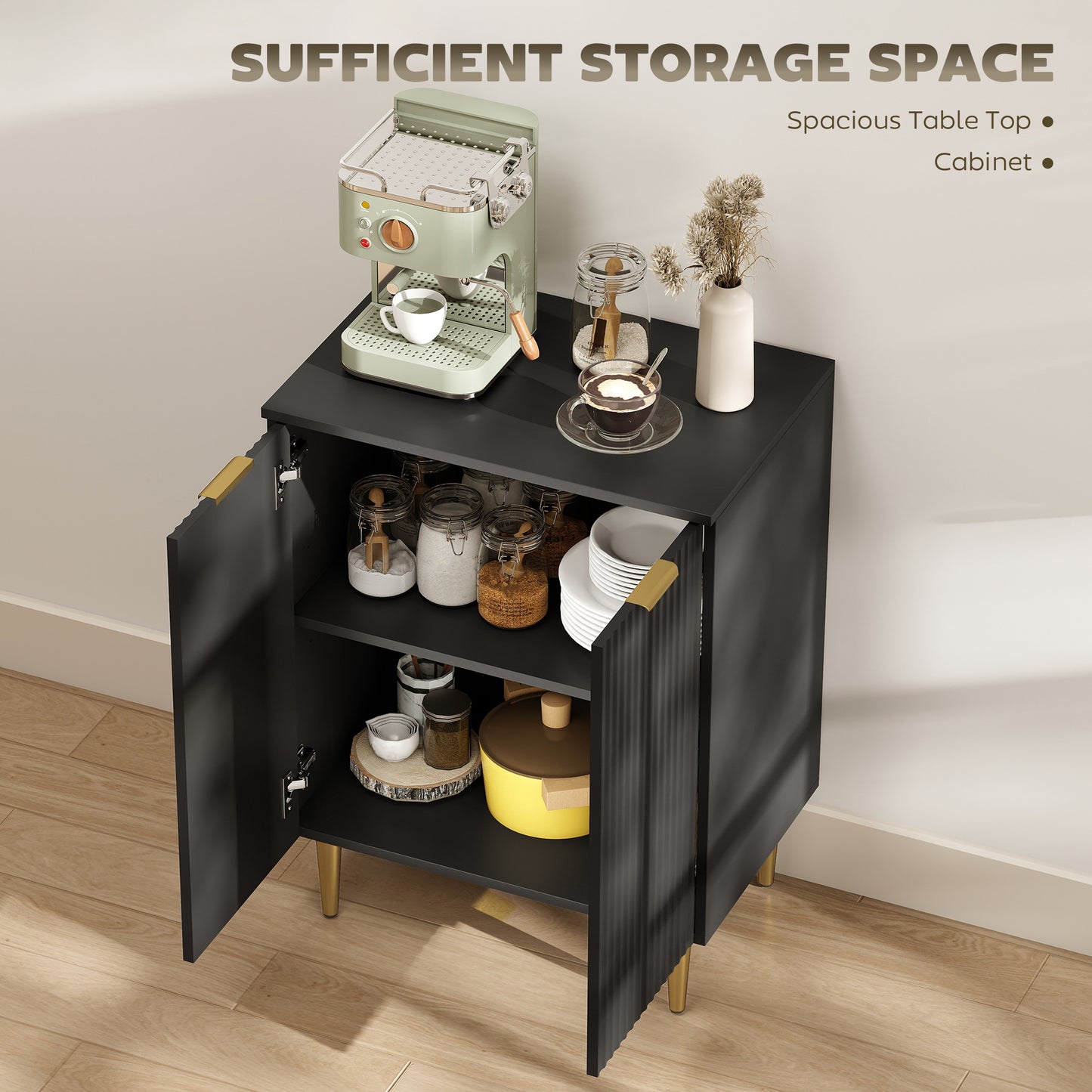 Sideboard Buffet Cabinet, Modern Kitchen Storage Cabinet with Adjustable Shelves and Metal Legs, Black