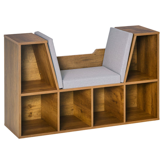 Bookcase Storage Shelf with Cushioned Reading Seat, Cube Bookshelf Organizer for Bedroom Living Room, Rustic Brown