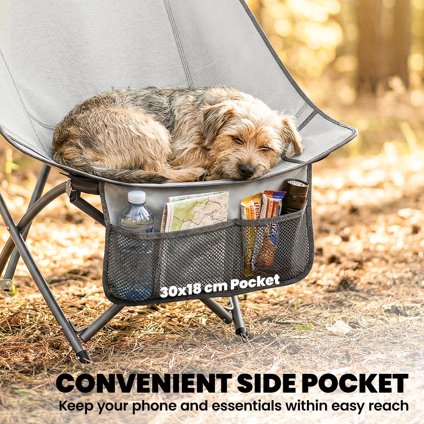 Camping Chair for Adults Heavy Duty Folding Camp Chair with Side Pocket and Carry Bag Light Grey