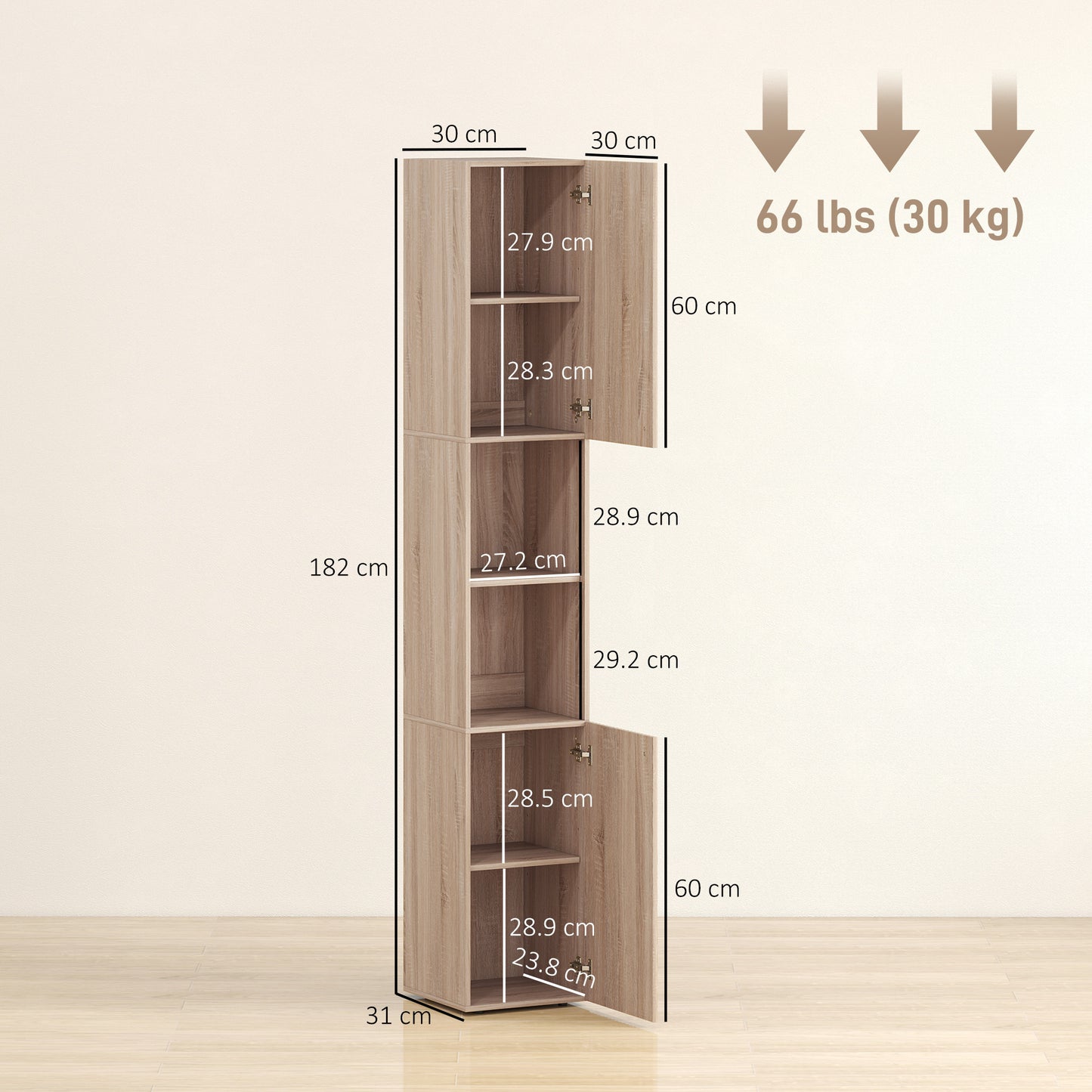 6-Tier Tall Bathroom Cabinet - Natural