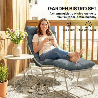 Bistro Set for Garden, 3 Piece Outdoor Table and Chair with Footstool and Removable Cushions, Comfy Balcony Furniture