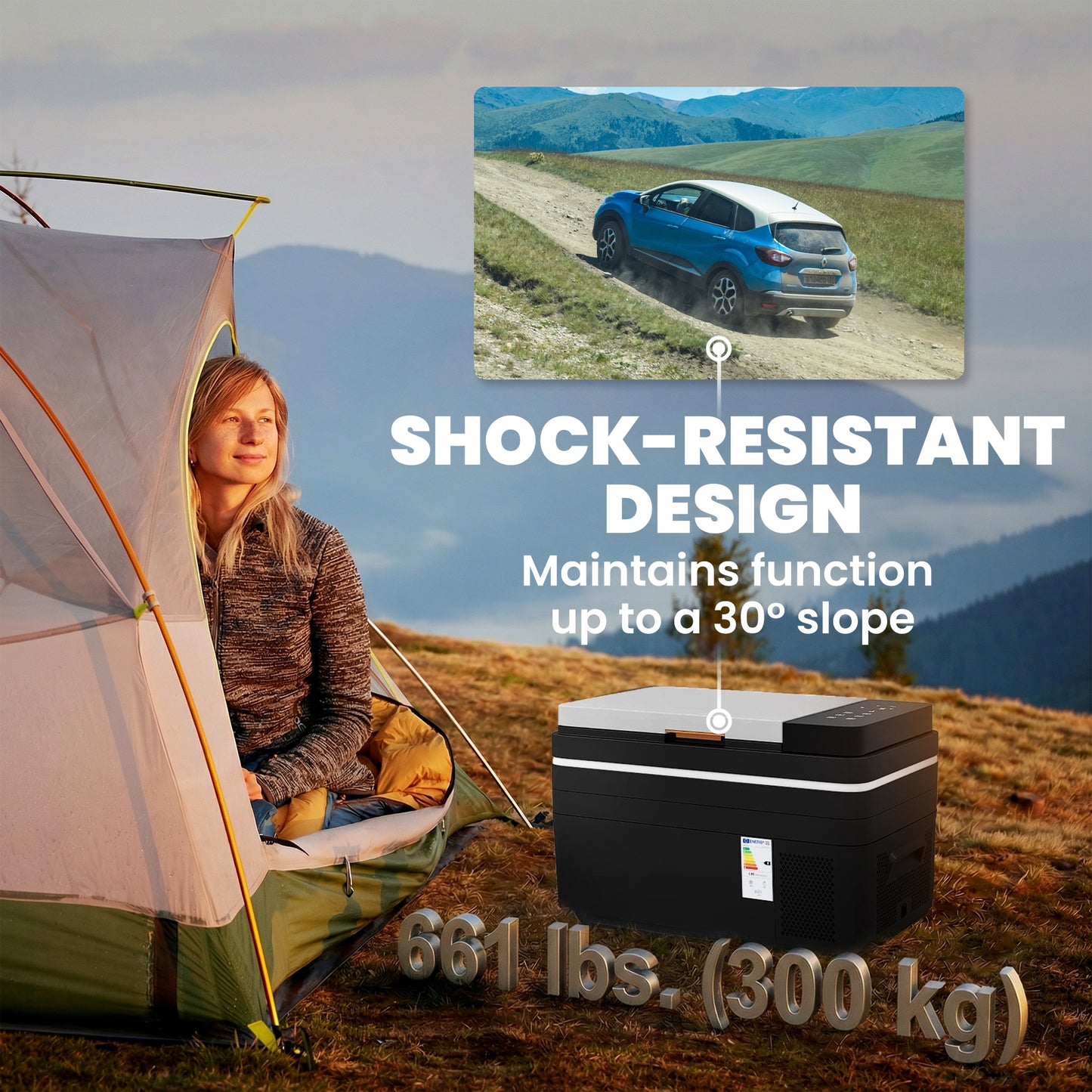 30L Compressor Car Fridge Freezer, Camping Refrigerator with App Control, 12/24V DC and 100-240V AC, Black