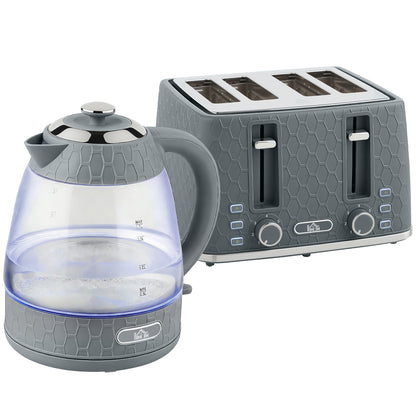 Kettle and Toaster Set, 1.7L 3000W Rapid Kettle with Strix Thermostat, 4 Slice Toaster with 7 Browning Controls, Grey
