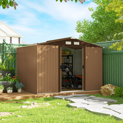 9 x 6ft Metal Garden Shed, Outdoor Storage Tool House with Ventilation Slots, Foundation Kit and Lockable Double Doors