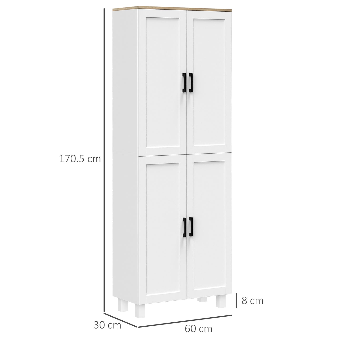 Freestanding Kitchen Cupboard, 4-Door Storage Cabinet Organiser with Adjustable Shelves White Wood Effect