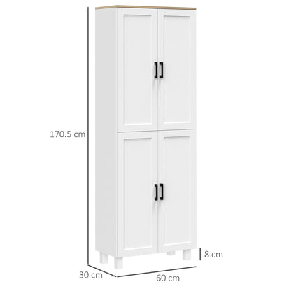 Freestanding Kitchen Cupboard, 4-Door Storage Cabinet Organiser with Adjustable Shelves White Wood Effect