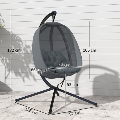 Hanging Egg Chair, Folding Texteline Swing Hammock with Side Pocket, Cushion and Stand for Indoor Outdoor