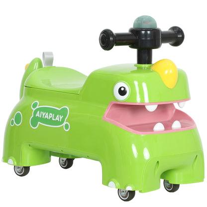 Kids Ride On Car, Dinosaur Foot to Floor Slider with Storage, Toddler Walker with Light, Sounds, Green