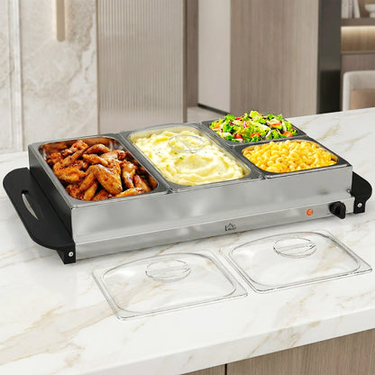 4 Tray Electric Food Warmer Buffet Server with Warming Plate, Cool Touch Handles, Adjustable Temperature, 300W