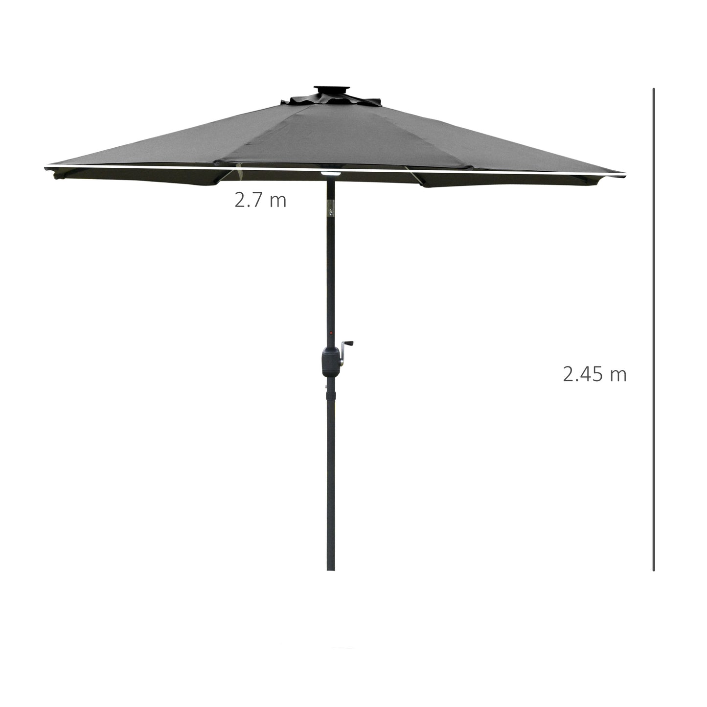 2.7m Garden Parasol Sun Umbrella w/ LED Solar Light Angled Canopy Grey