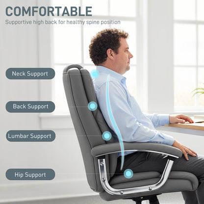 Big and Tall Office Chair 180kg with Spring Cushion, PU Leather - Grey