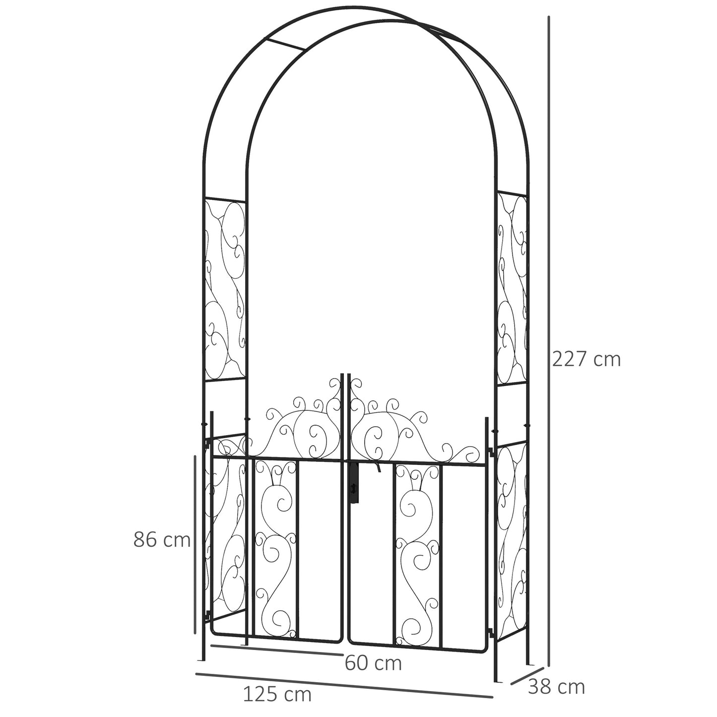 Outdoor Garden Arch with Double Gates, Metal Garden Arbor for Climbing Plants, Roses, Vines, Wedding Arch for Outdoor