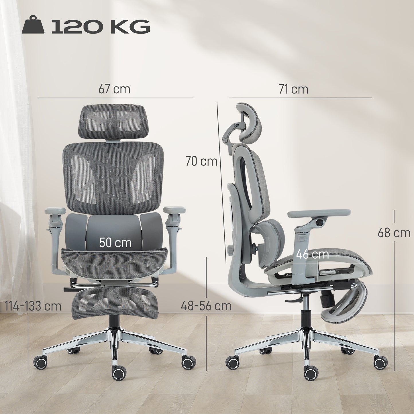 Ergonomic Office Chair, High Back Mesh Desk Chair, Grey