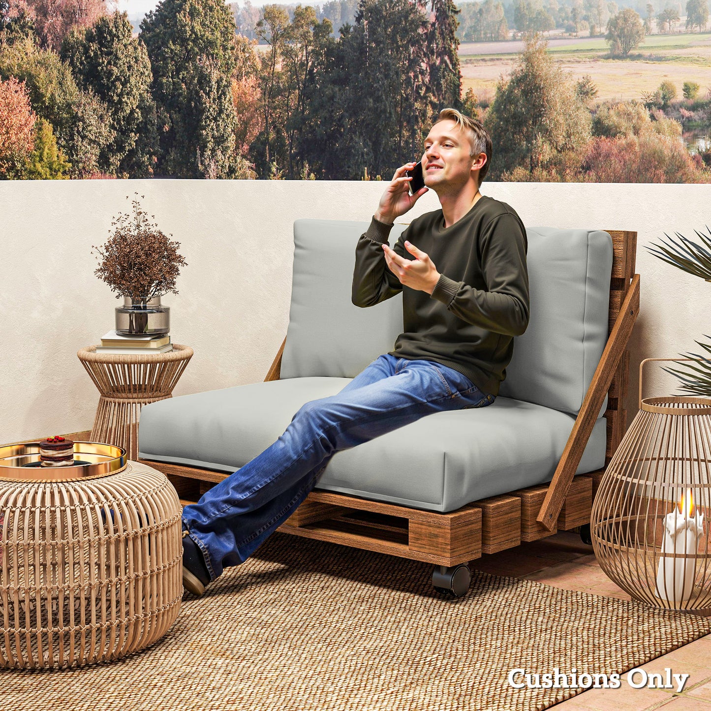 Two Piece Seat Pallet and Back Cushions - Light Grey