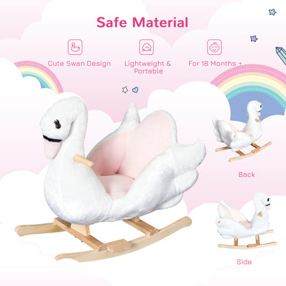 Kids Rocking Horse Plush Ride On Swan Toy w/ Safety Seat for Toddler 18 Months +, White and Pink