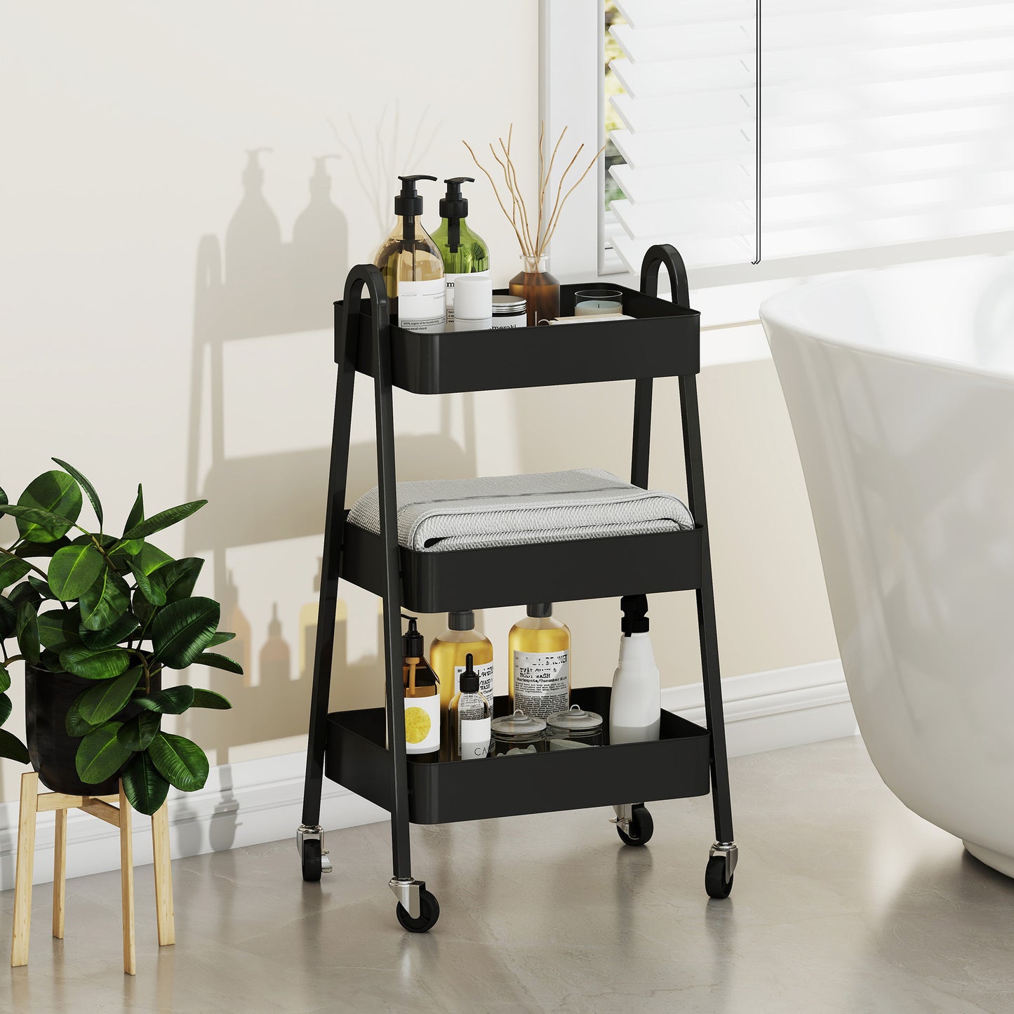 Three-Tier Storage Trolley - Black