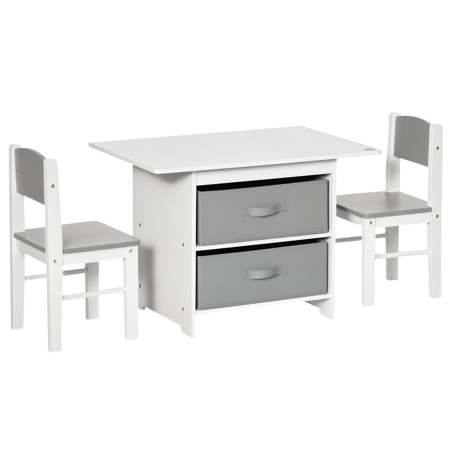 3 Pcs Kids Table & Chairs Set Mini Seating Furniture Home Playroom Bedroom Dining Room w/ Storage Drawers Safe Corners for 2