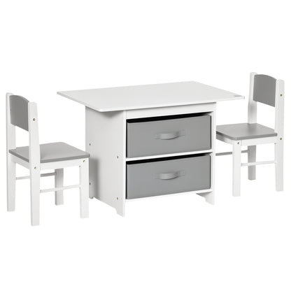 3 Pcs Kids Table & Chairs Set Mini Seating Furniture Home Playroom Bedroom Dining Room w/ Storage Drawers Safe Corners for 2