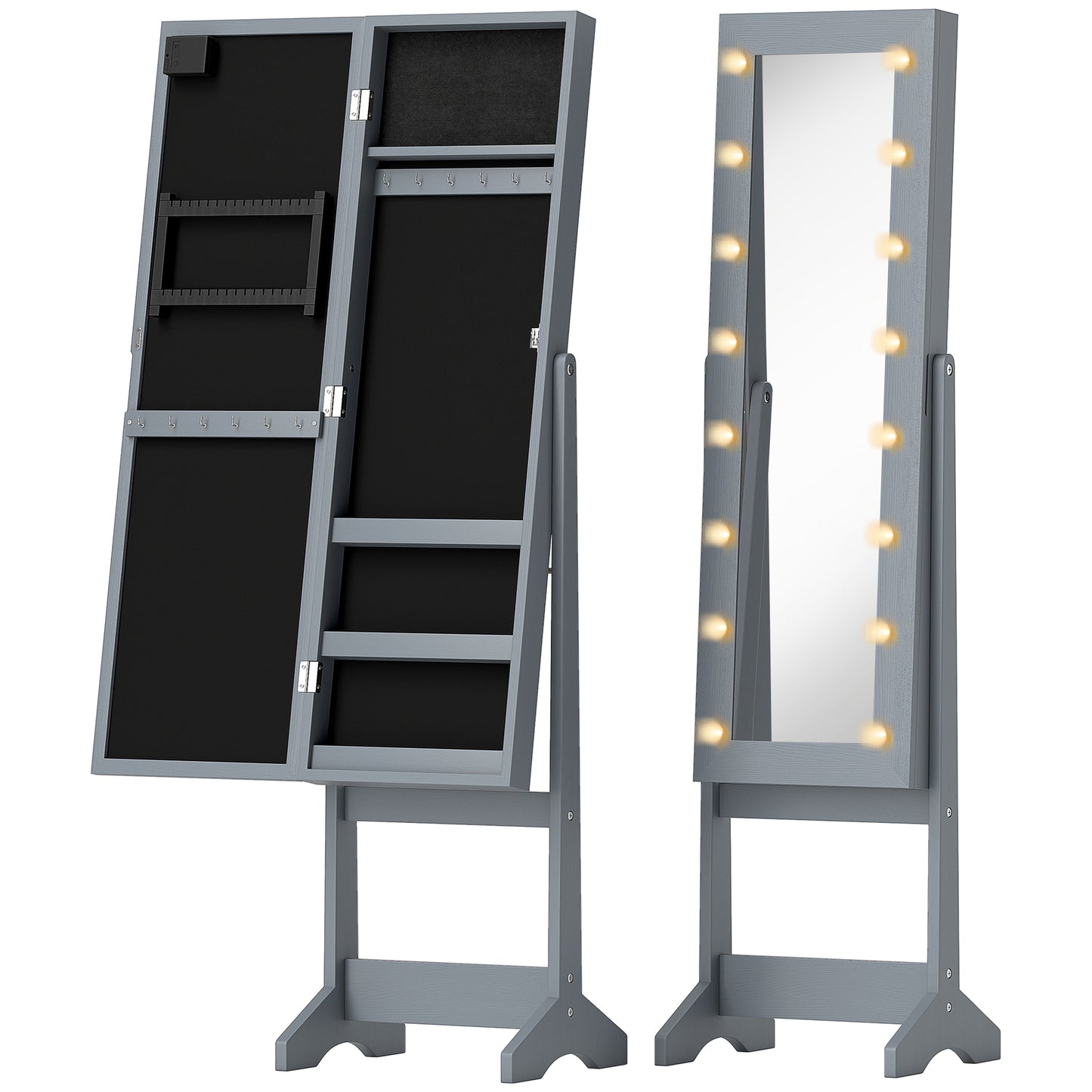 Freestanding Mirrored Jewellery Storage Cabinet - Grey