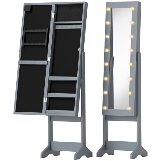 Freestanding Mirrored Jewellery Storage Cabinet - Grey