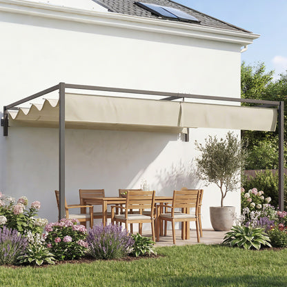 3 x 4m Steel Pergola, with Retractable Canopy - Khaki