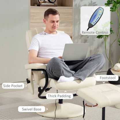 Swivel Recliner Chair and Footstool, Faux Leather Massage Recliner Armchair with Remote Control and Round Wrapped Base