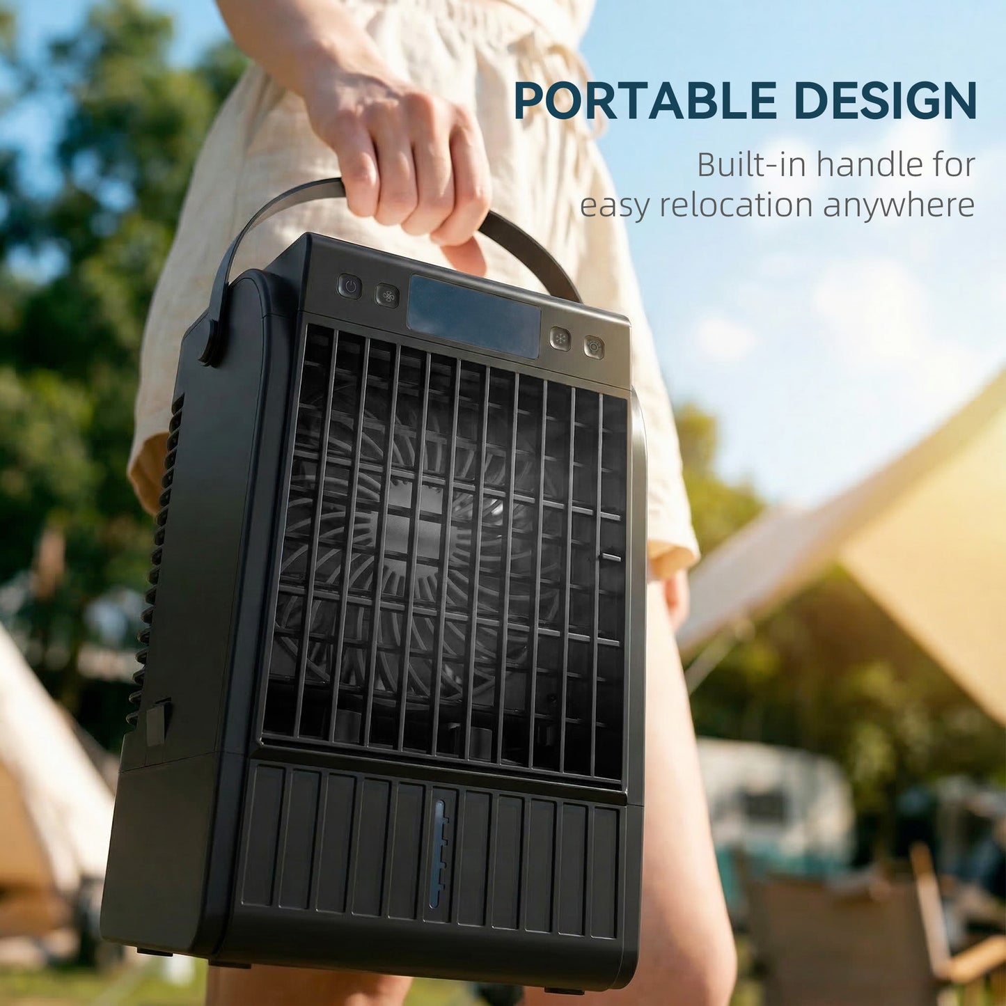 Portable Air Conditioner, 4-in-1 Mini Air Cooler with 4 Wind Speed, 2 Cool Mist, RGB 7 LED Light, Black
