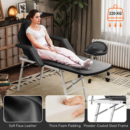 Portable Massage Table, 3 Section Adjustable Beauty Bed, Foldable Massage Bed with Face Hole, Recliner Chair