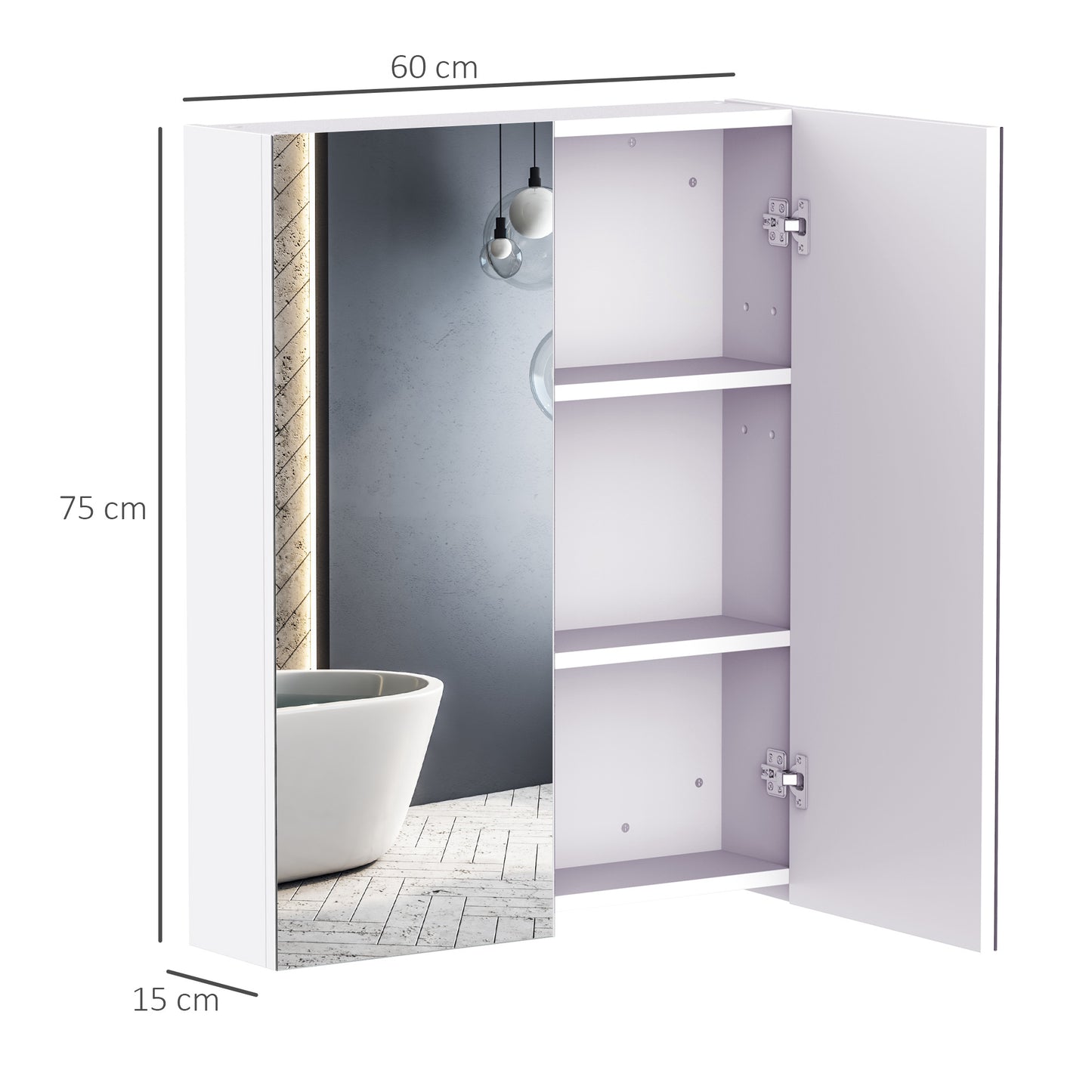 Bathroom Mirror Cabinet, 3-Tier Wall Mount Bathroom Storage Cabinet with Soft-Close Hinges and Adjustable Shelf