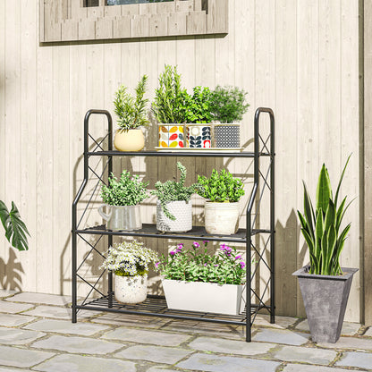 3-Tier Metal Plant Stand, Heavy Duty Ladder Shelf Potted Plants Display Rack, Indoor Outdoor Flower Pot Holder