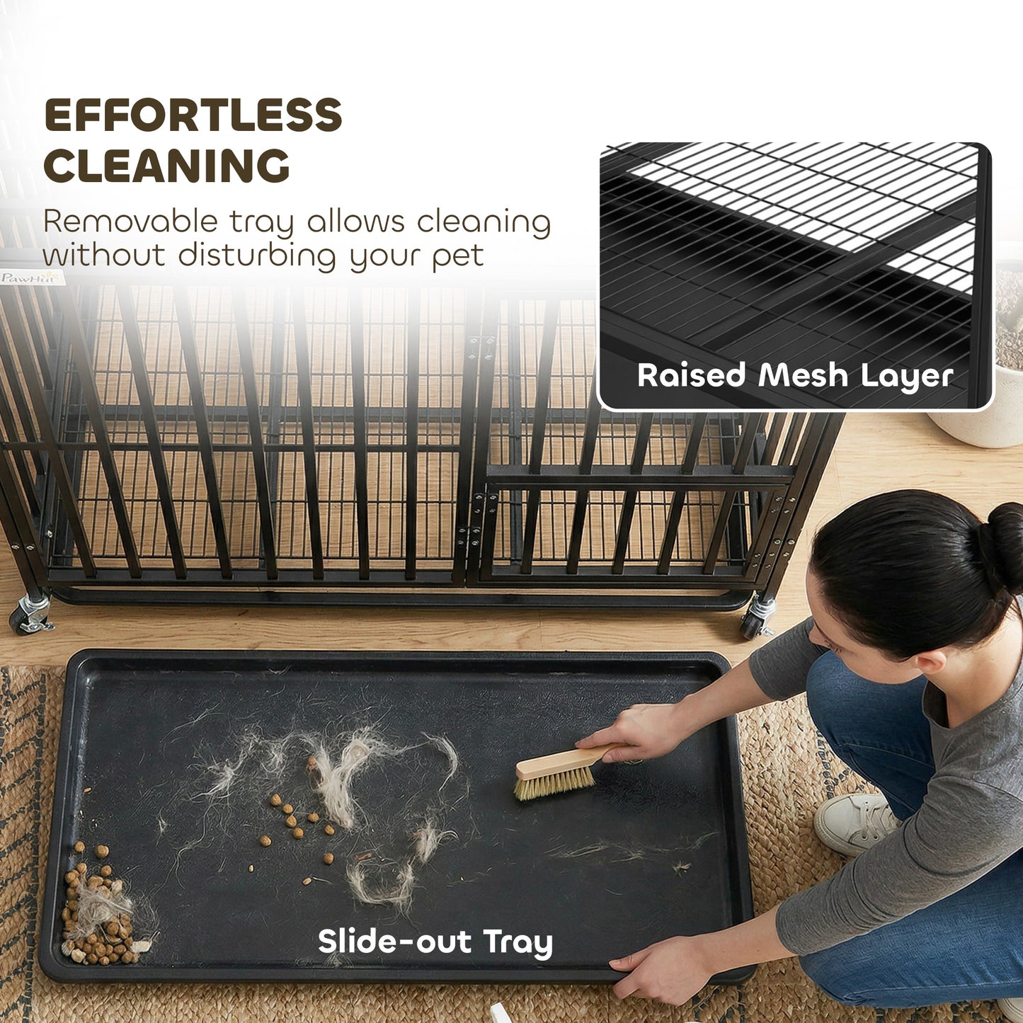 Heavy Duty Dog Crate, Dog Cage with Wheels for Medium Large Breeds, Metal Pet Kennel with Removable Tray