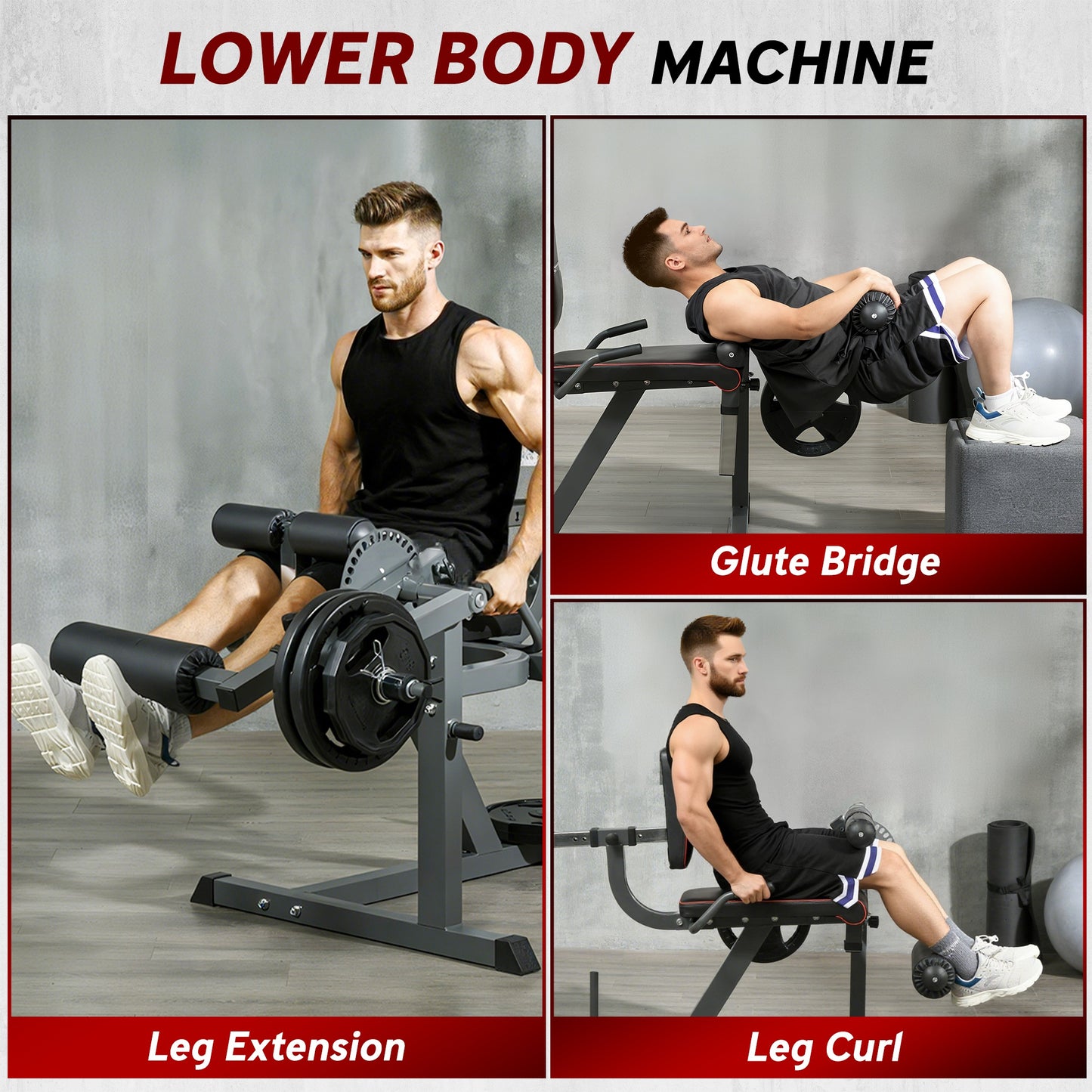 Seated Leg Extension and Curl Machine, Adjustable Leg Raise Machine and Curl Machine with Plate Loaded for Hip, Thigh