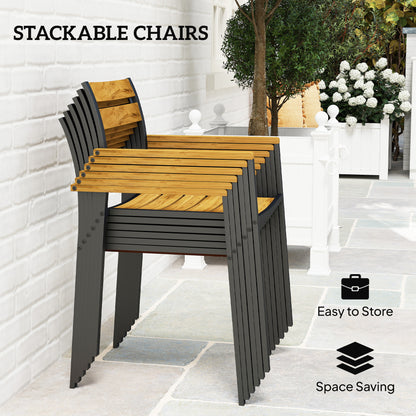 Seven-Piece Wood Panel Patio Dining Set with ⌀5 cm parasol hole - Brown/Black