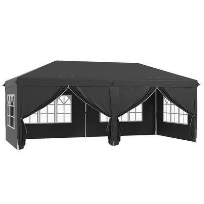 3 x 6 m Pop Up Gazebo with Sides and Windows, Height Adjustable Wedding Camping Party Tent Canopy Marquee with Storage Bag fo