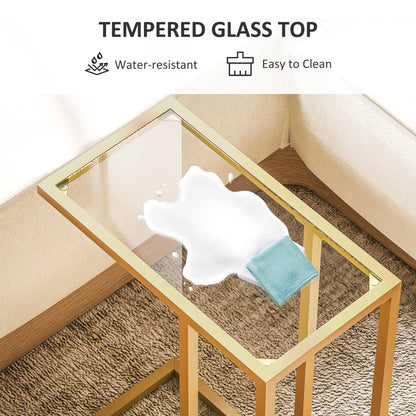 C-Shaped Side Table, Modern Slim End Table with Tempered Glass Tabletop, Steel Frame for Small Space, Living Room, Bedroom