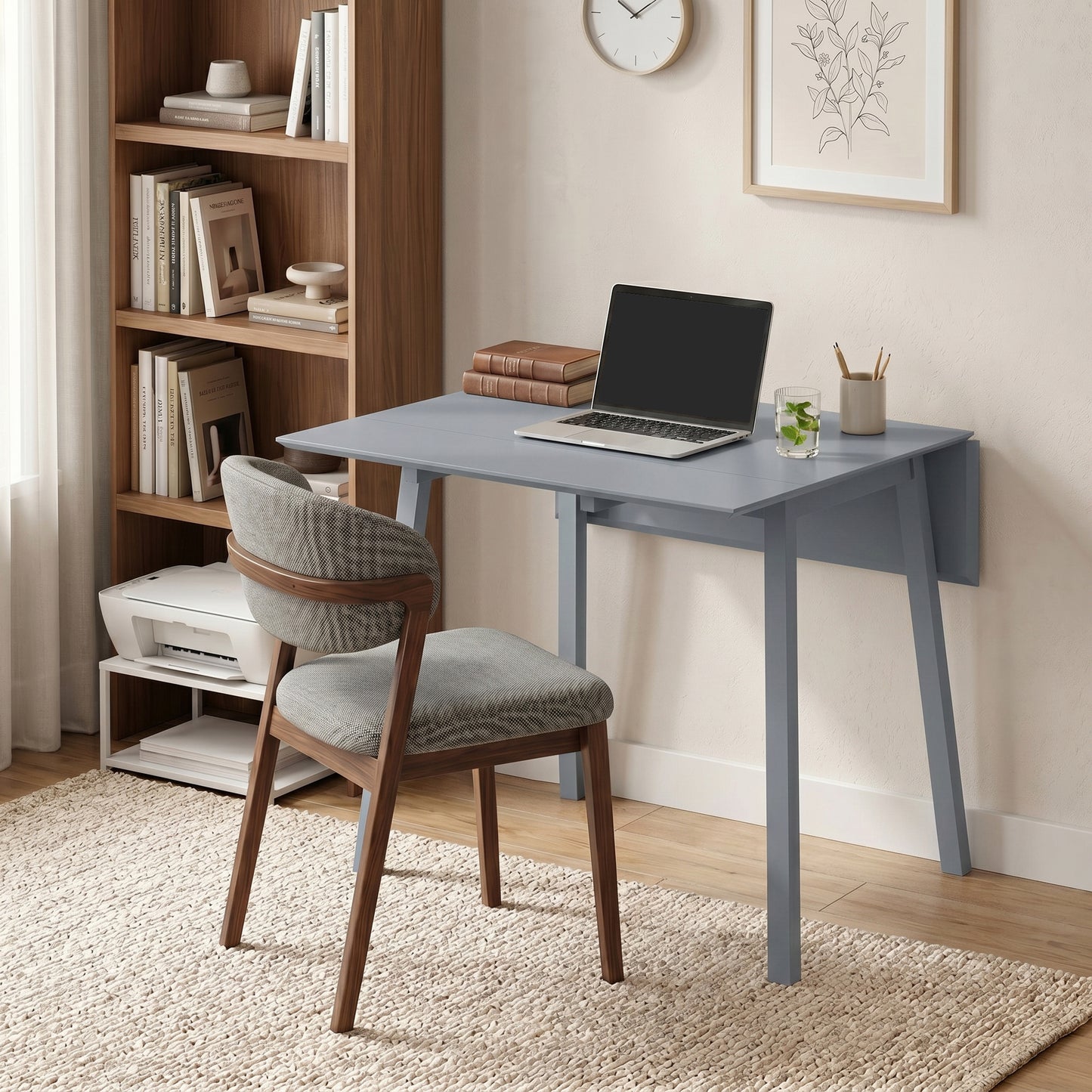 Solid Wood Folding Dining Table, Drop Leaf Table for 2-4 People, Rectangle Kitchen Table