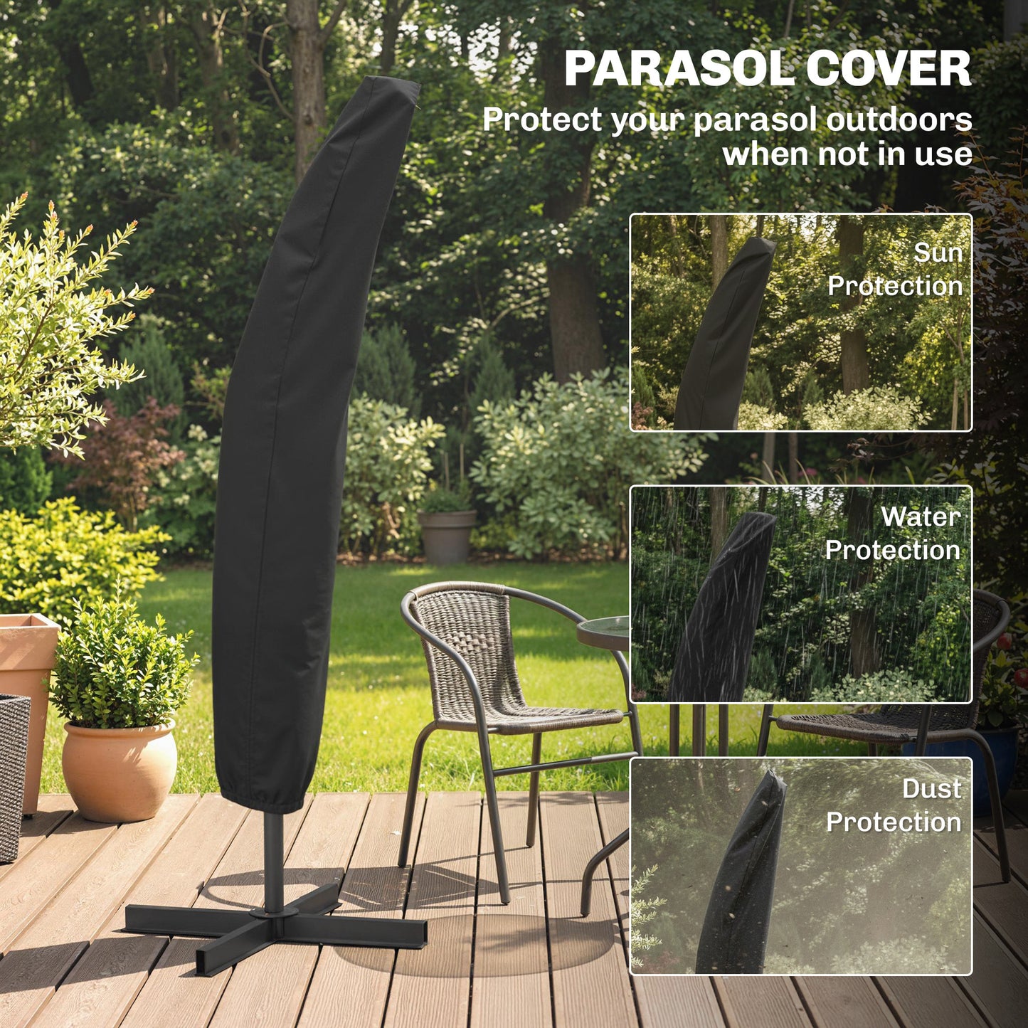 3m Overhanging Parasol, with Base, Weights and Cover - Beige