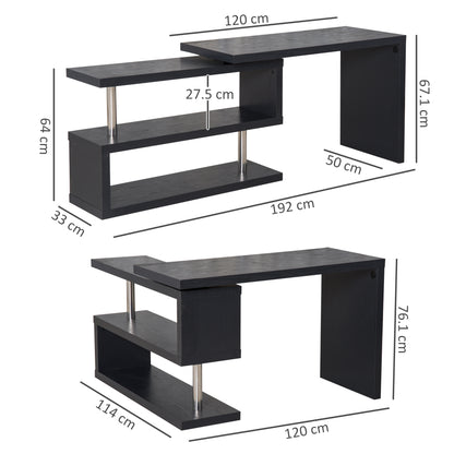 L Shaped Desk with 360° Rotating Storage Shelves, Corner Computer Desk, Space Saving Study Table for Home Office, Black