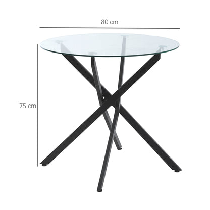 Dining Table with Clear Tempered Glass Top, Round Table with Metal Legs, Modern Kitchen Table for Dining Room Living Room